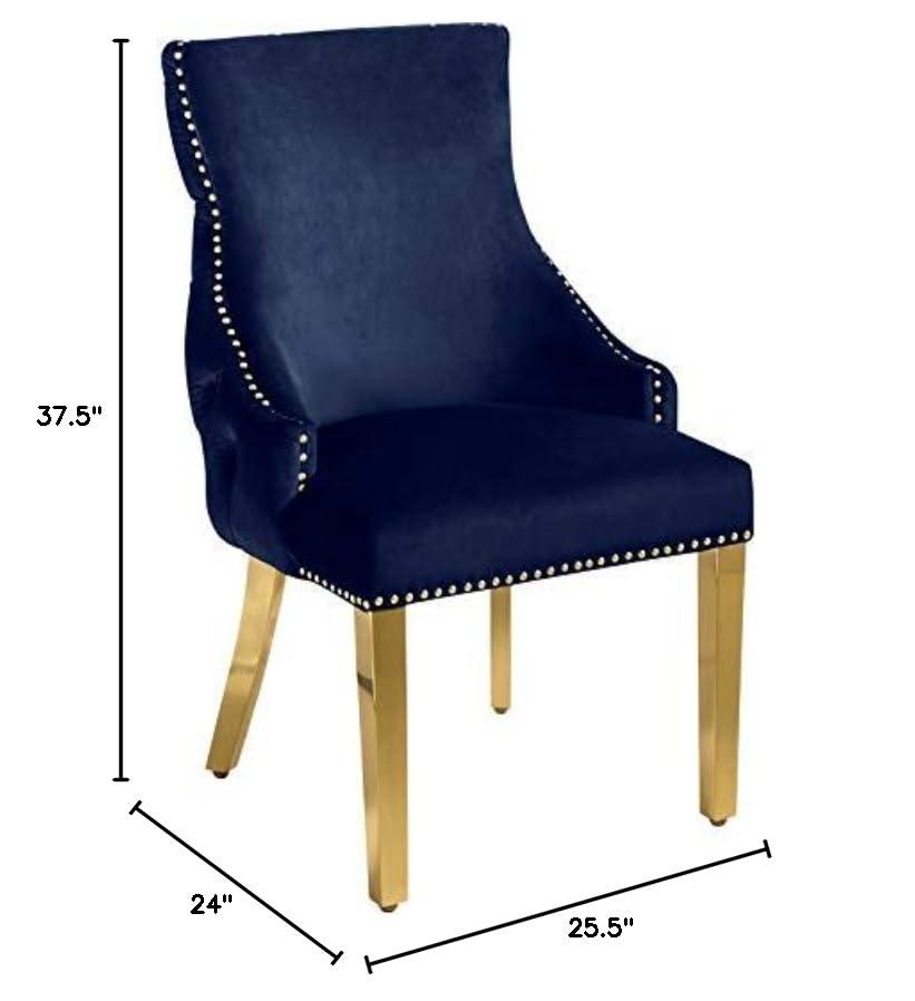 Meridian Furniture Tuft Navy Velvet Dining Chair in Gold Finish (Set of 2)
