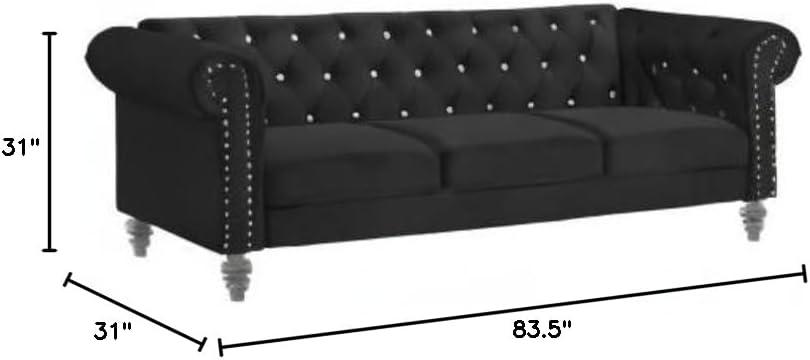 New Classic Furniture Emma Crystal Velvet Fabric Sofa in Black