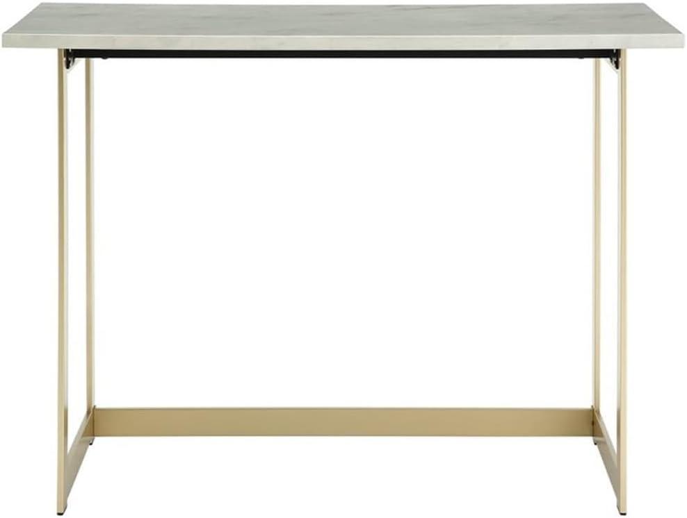 Walker Edison 42" Faux Marble Desk with White Faux Marble Top and Gold Base