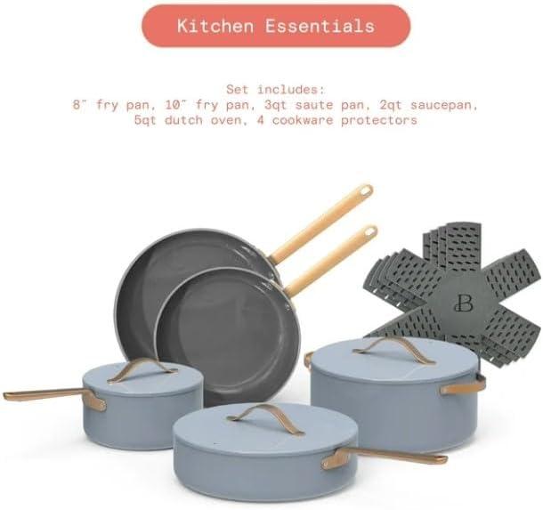 Beautiful 12pc Ceramic Non-Stick Cookware Set, Sage Green by Drew Barrymore