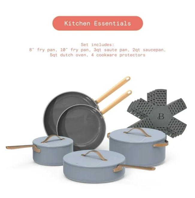 Beautiful 12pc Ceramic Non-Stick Cookware Set, Sage Green by Drew Barrymore