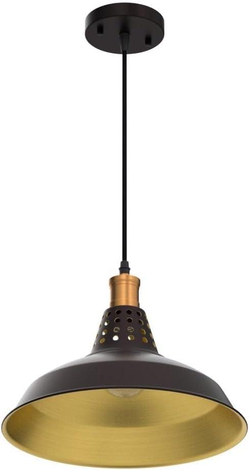 Matte Black and Gold Farmhouse Pendant Lights, 12 Inch Vintage Industrial Barn Fixtures