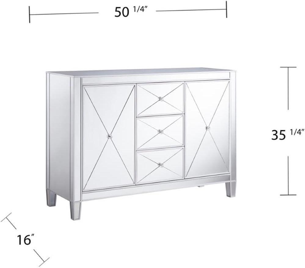 Maklaine Transitional 2 Door Mirrored Sideboard in Matte Silver