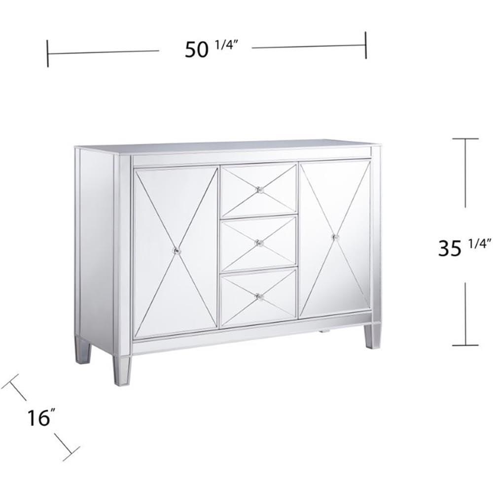 Maklaine Transitional 2 Door Mirrored Sideboard in Matte Silver