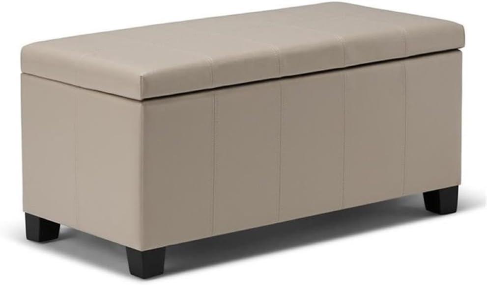 Satin Cream Faux Leather Rectangular Storage Bench Ottoman