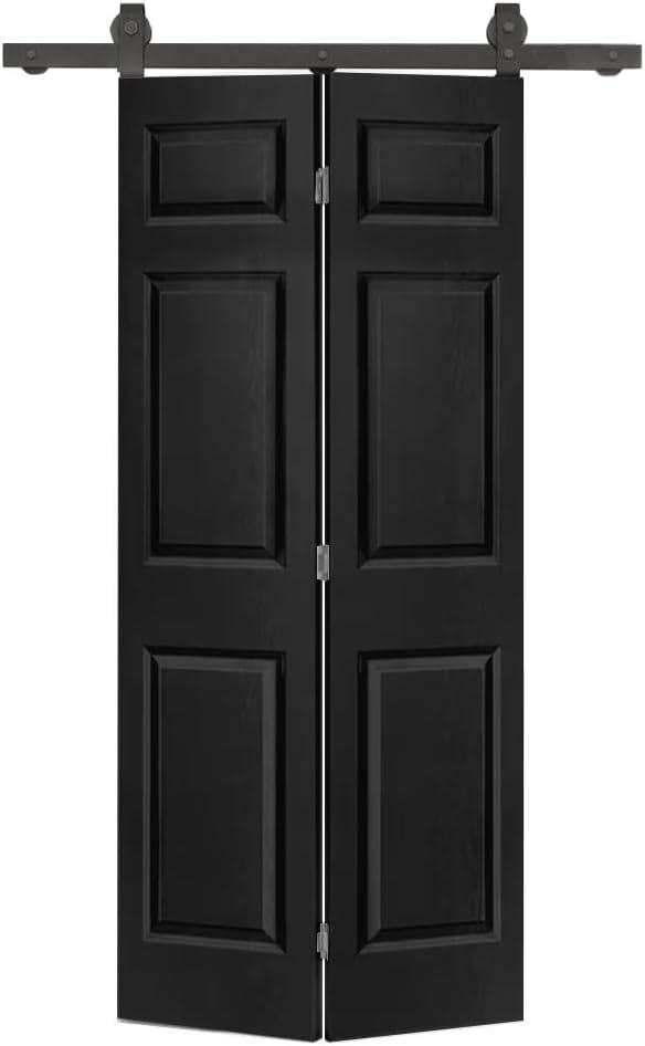 36 in. x 80 in. Black MDF Bi-Fold Barn Door with Hardware