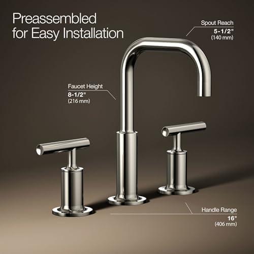 Purist® Widespread Faucet with Drain Assembly Low Lever Handles and Low Gooseneck Spout