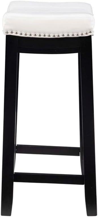 Linon Claridge Backless Counter Stool White Faux Leather Wood Frame in Black