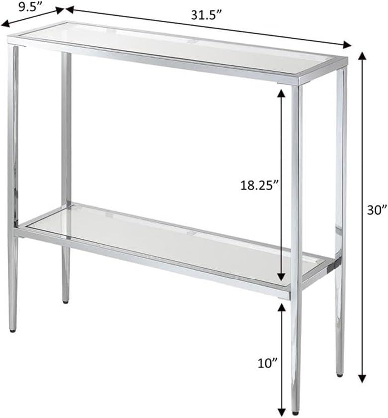 Nadia Chrome Metal Entryway Hall Table with Glass Shelf and Top