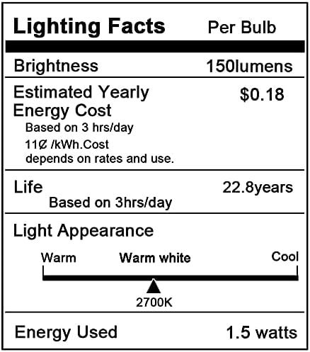 G40 1.5W Low Wattage Led Bulb Equivalent 15 Watt Light Bulbs Standard E26 Base CRI90+ Non-Dimmable for Home Lighting Decorative 150-Lumen 15-Pack (Frosted, 1.5W=15W Soft Warm White 2700K)