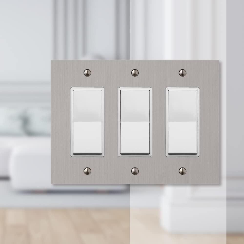 Amerelle 55RRRBN Elan Wallplate, 3 Rocker, Cast Metal, Brushed Nickel, 1-Pack