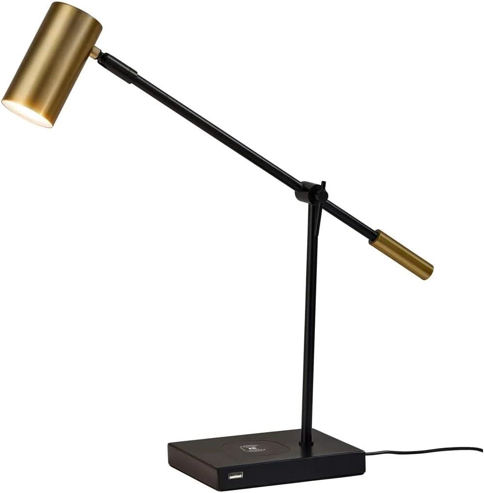 Adesso Collette Adjustable Black Desk Lamp with Qi Wireless Charging