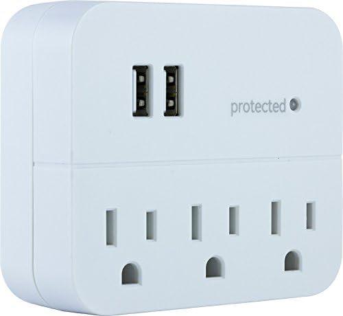 GE 3-Outlet Surge Protector Tap with USB Charging, White - 14512