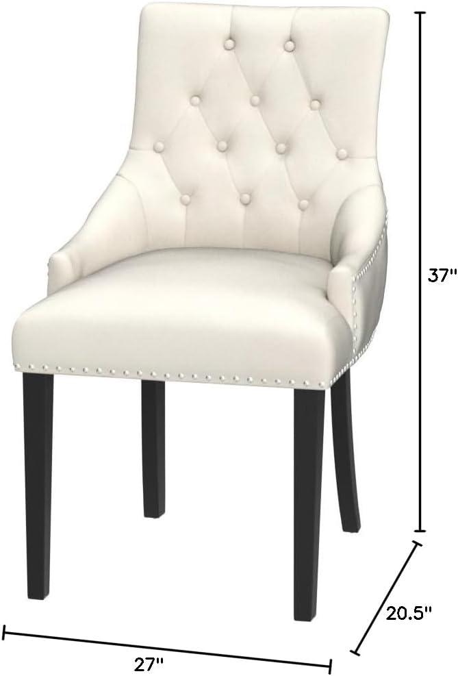 Xayoca Dining Chairs Set of 2,Upholstered Velvet Dining Room Chairs with Button-Tufted Decoration,Modern Kitchen Chairs with Nailhead Solid Wood Legs for Kitchen/Bedroom/Dining Room（Beige）