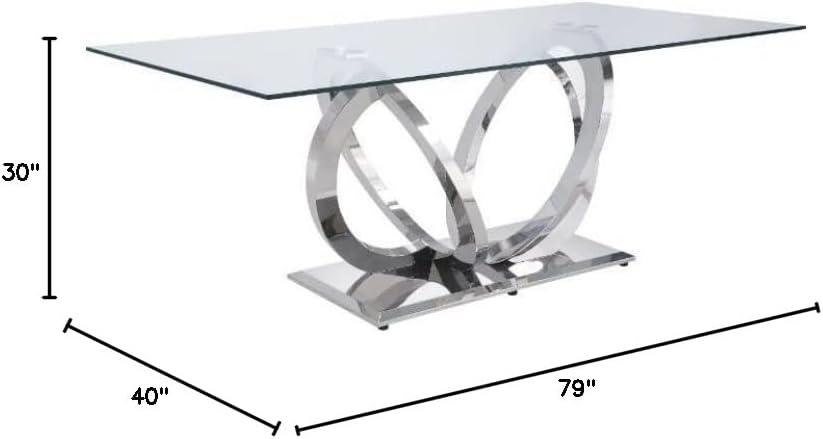 ACME Finley Dining Table in Clear Glass and Mirrored Silver Finish