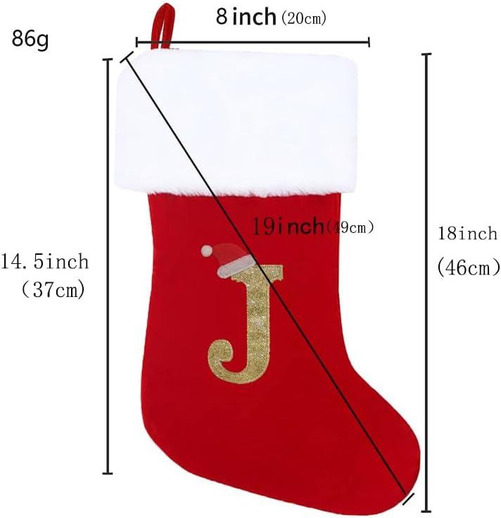 20 Inches Monogrammed Christmas Stockings,Letter F Personalized Christmas Stockings Red Stocking for Christmas Plush Cuffs Initial Christmas Stockings Holiday Xmas Gift