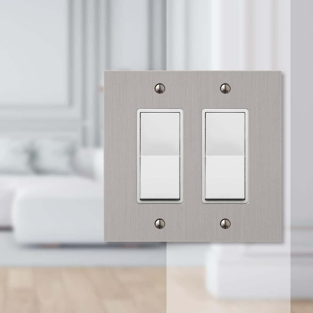 Amerelle 55RRBN Elan Wallplate, 2 Rocker, Cast Metal, Brushed Nickel, 1-Pack