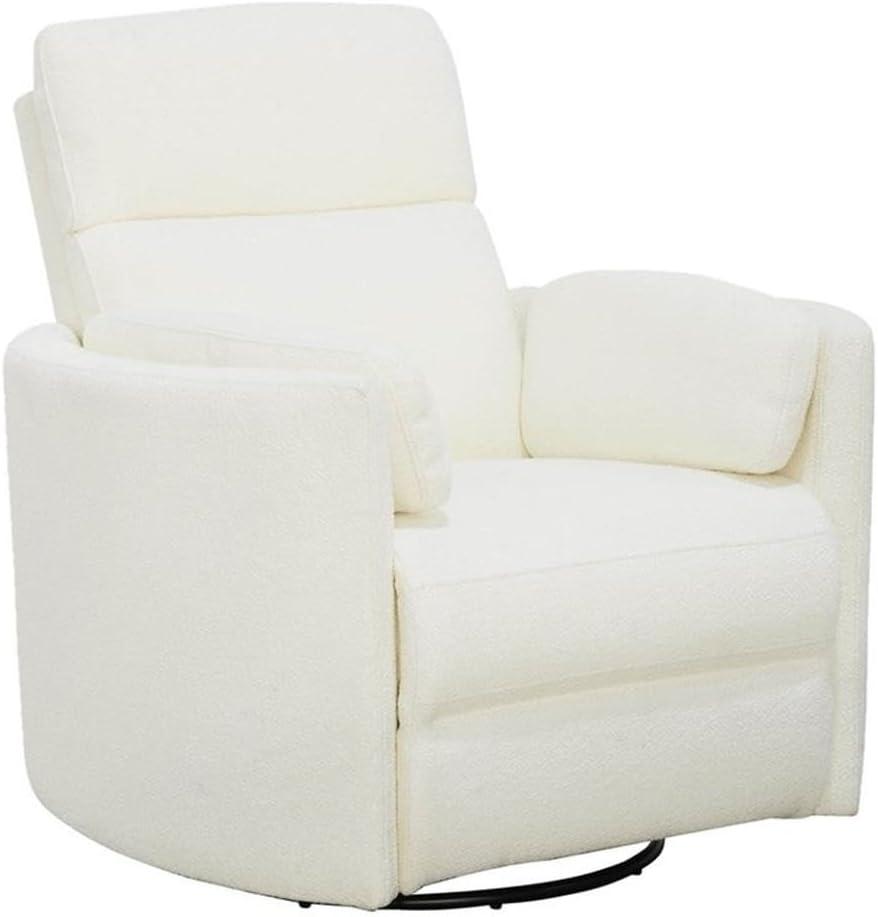 White Chenille Swivel Glider Recliner with Wood Frame