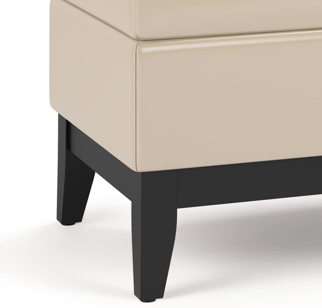 Simpli Home Oregon 42" Wd. Storage Ottoman Bench with Tray in Satin Cream Faux Leather