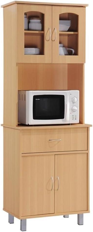 HODEDAH IMPORT Long Standing Kitchen Cabinet with Top & Bottom Enclosed Cabinet Space, One Drawer, Large Open Space for Microwave, White