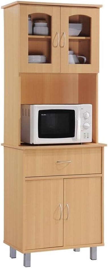 Hodedah Kitchen China with 4-Door 1-Drawer and Microwave Space in Beige Wood