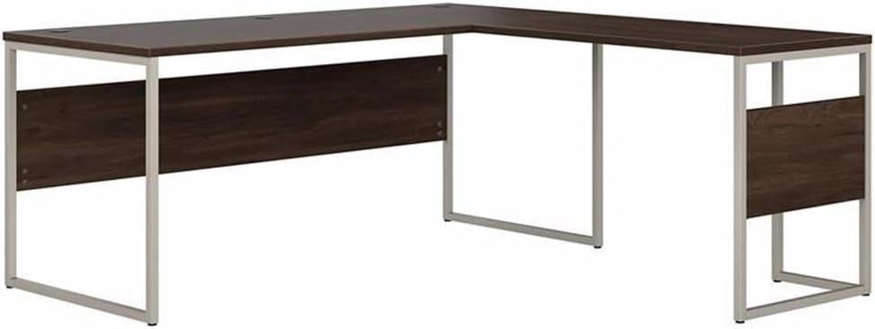 Black Walnut L-Shaped Home Office Desk with Metal Legs