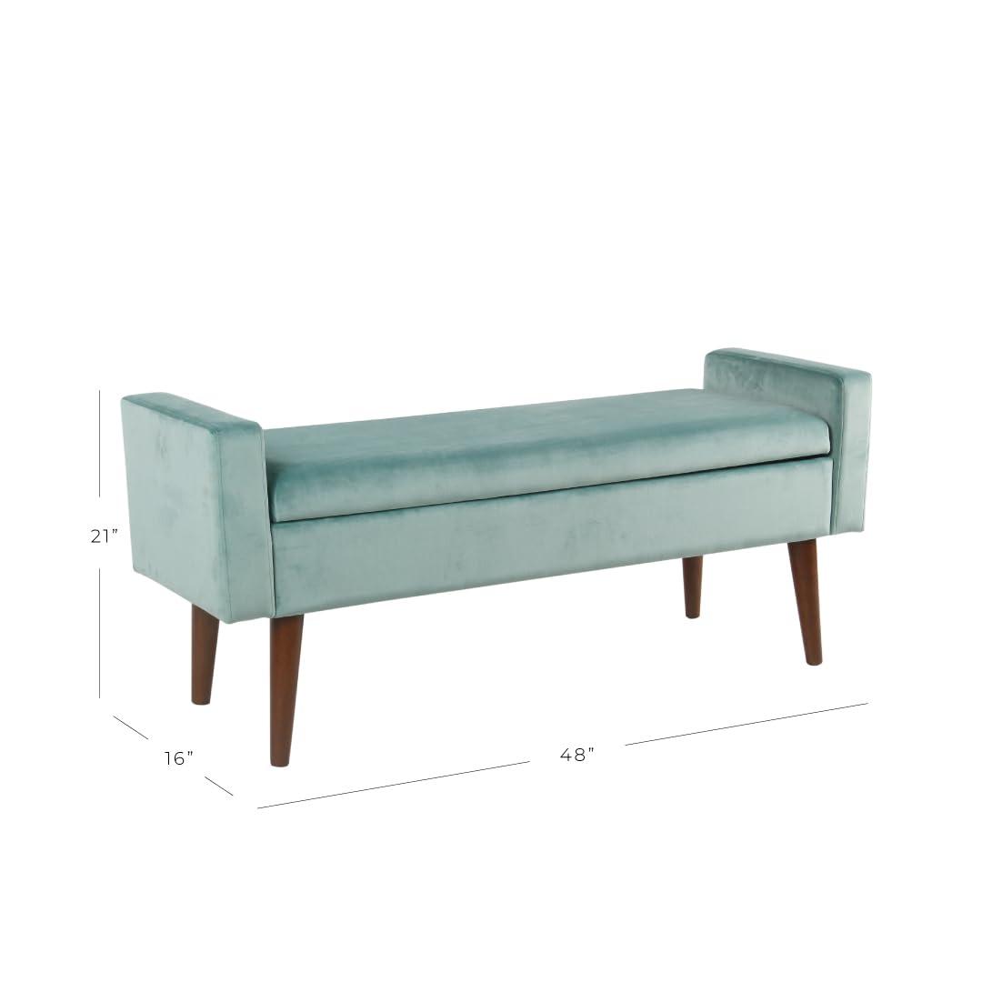 HomePop Fulton Velvet Storage Bench Aqua Blue: Mid-Century, Hinged Lid, Upholstered, Plywood Frame