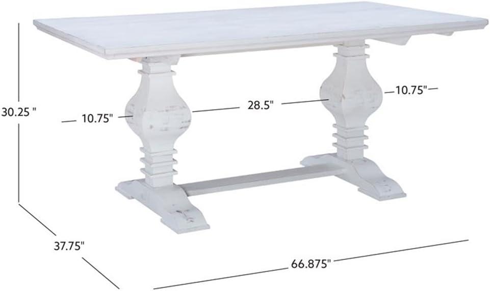 Linon Larson Pine Wood Dining Table in Distressed White