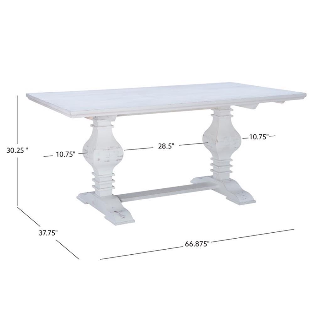 Distressed White Pine Wood Farmhouse Dining Table with Trestle Base
