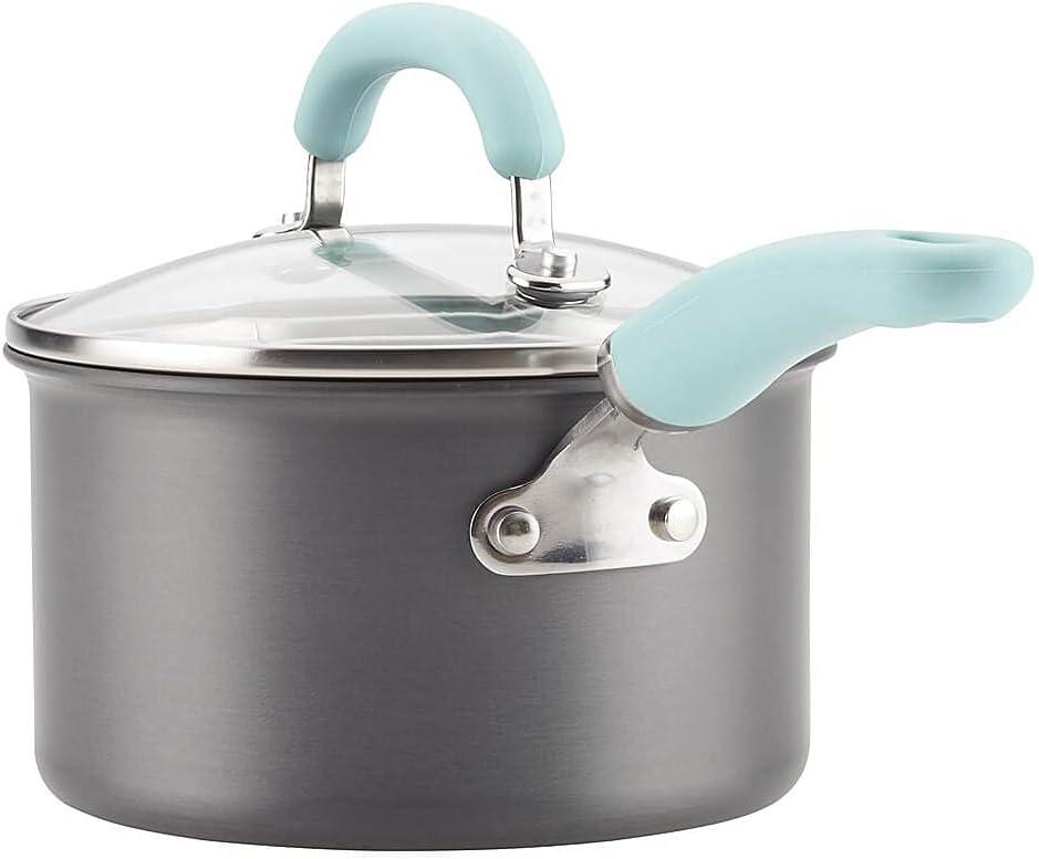 Rachael Ray Create Delicious 11pc Hard Anodized Nonstick Cookware Set Light Blue Handles
