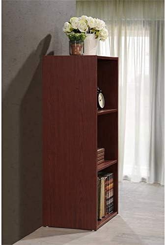 Hodedah HID23 High Quality 3 Shelf Home, Office, and School Organization Storage 35.67 Inch Tall Slim Bookcase Cabinets to Display Decor, Mahogany