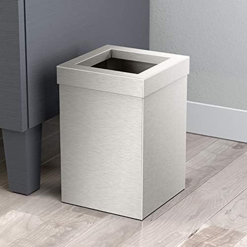 Elevate Stainless Steel 3-Gallon Wastebasket with Open Removable Lid |SquareOpen Top Trash Can with Padded Base