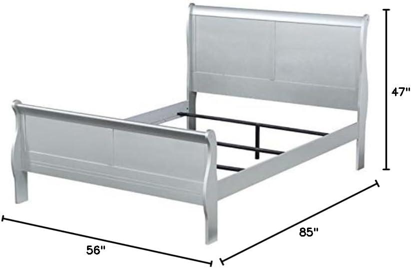 Full Louis Philippe Bed Platinum - Acme Furniture: Classic Sleigh, Pine Wood Frame, Box Spring Required