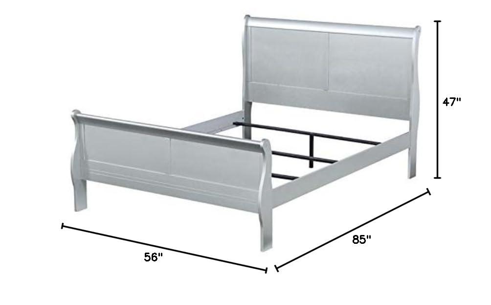 Full Louis Philippe Bed Platinum - Acme Furniture: Classic Sleigh, Pine Wood Frame, Box Spring Required
