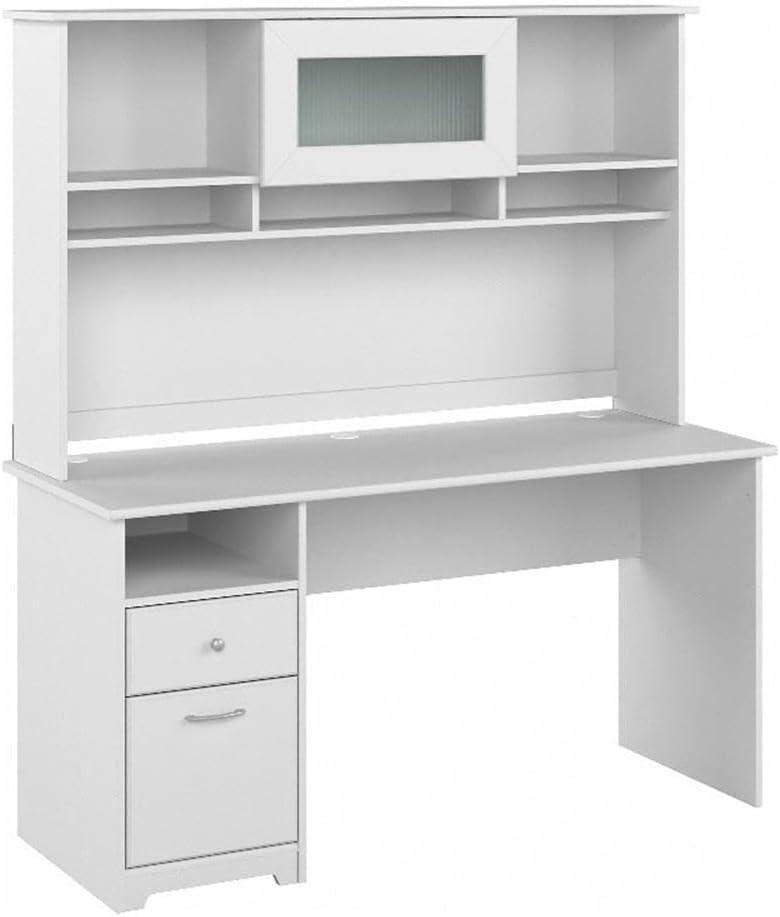 Cabot 60W Computer Desk with Hutch in White - Engineered Wood
