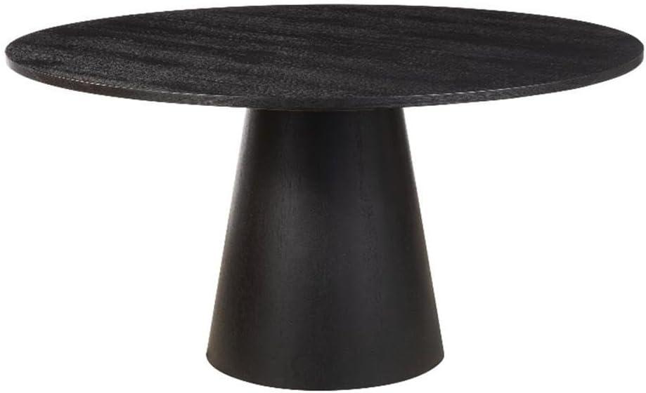 59" Vintage Black Rubberwood Round Dining Table for Six