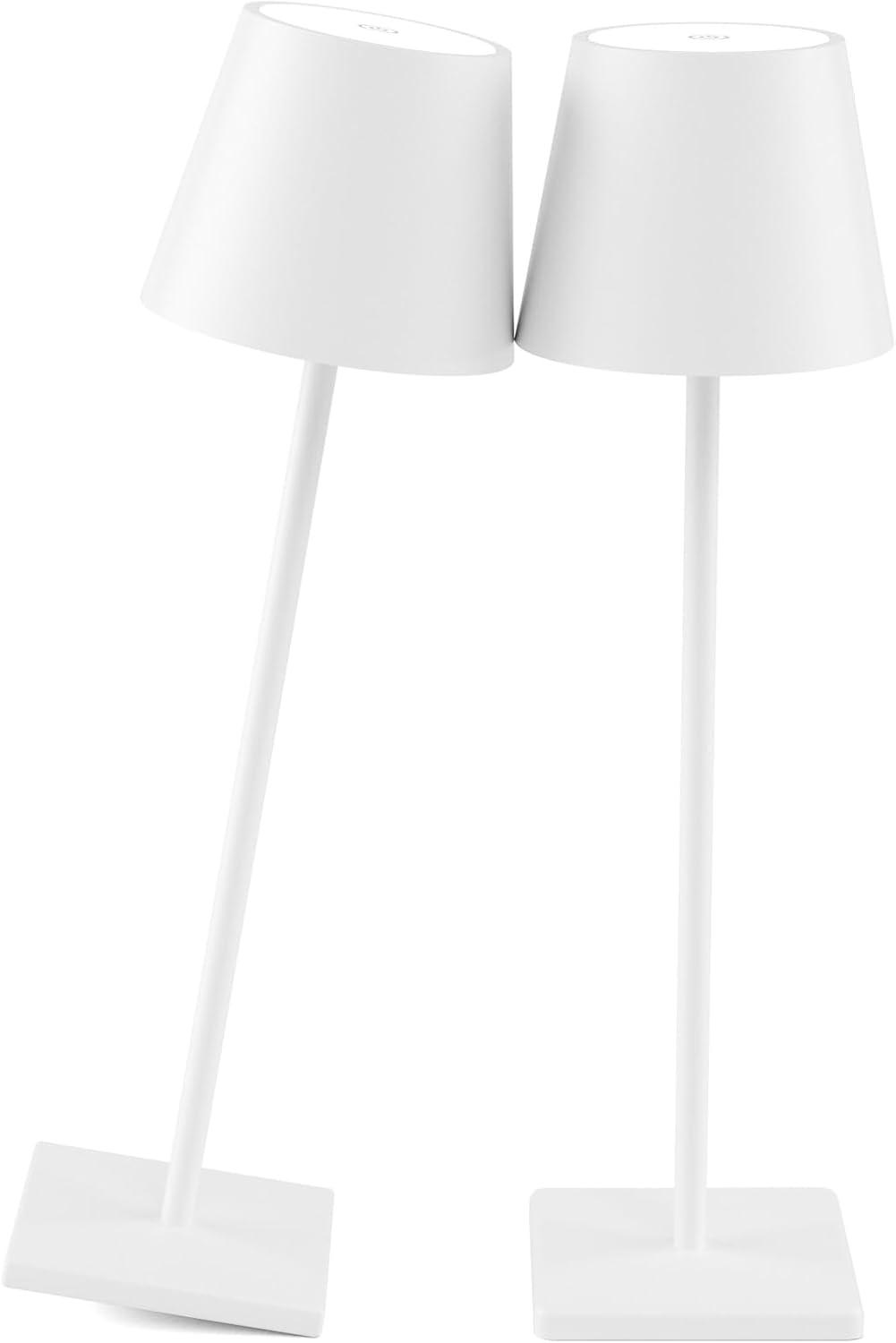 Set of 2 White Cordless LED Outdoor Table Lamps