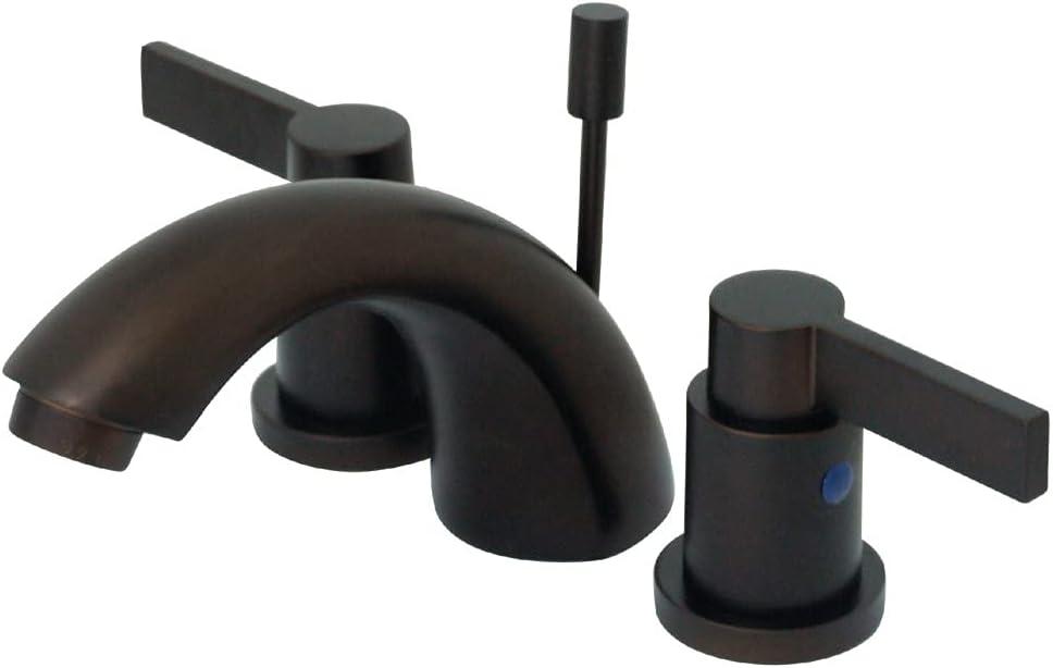 Kingston Brass NuvoFusion Two-Handle 3-Hole Deck Mount Mini-Widespread Bathroom Faucet with Plastic Pop-Up