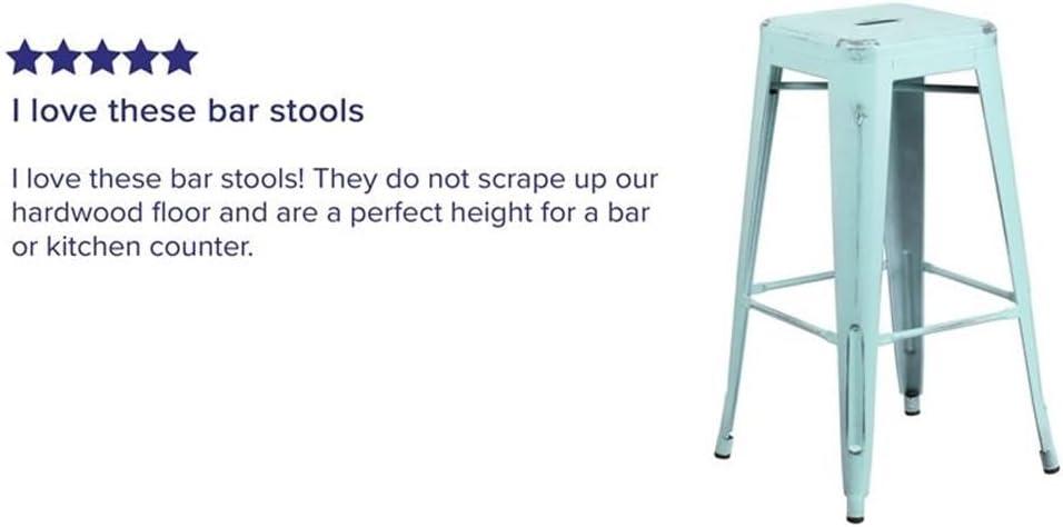 Flash Furniture Commercial Grade 30" High Backless Distressed Green-Blue Metal Indoor-Outdoor Barstool