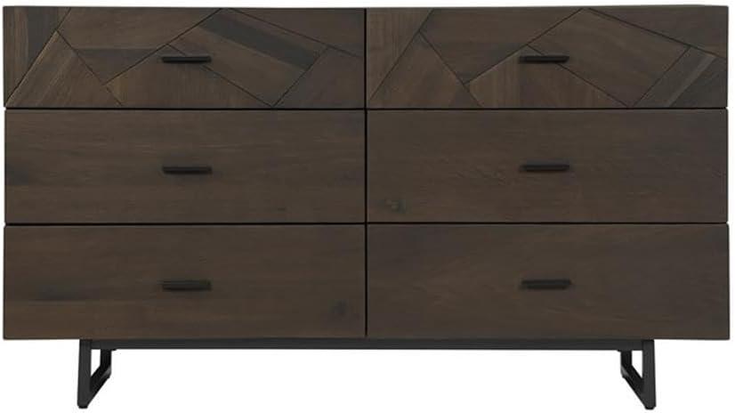 Marquis 6 Drawer Oak Wood Dresser with Black Metal Legs