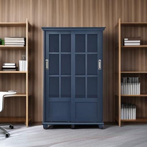 Ameriwood Home Aaron Lane Bookcase with Sliding Glass Doors, Blue