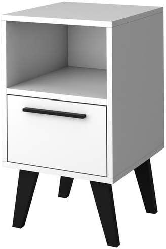 Amsterdam White Mid-Century Modern Nightstand with Open Shelf and Drawer