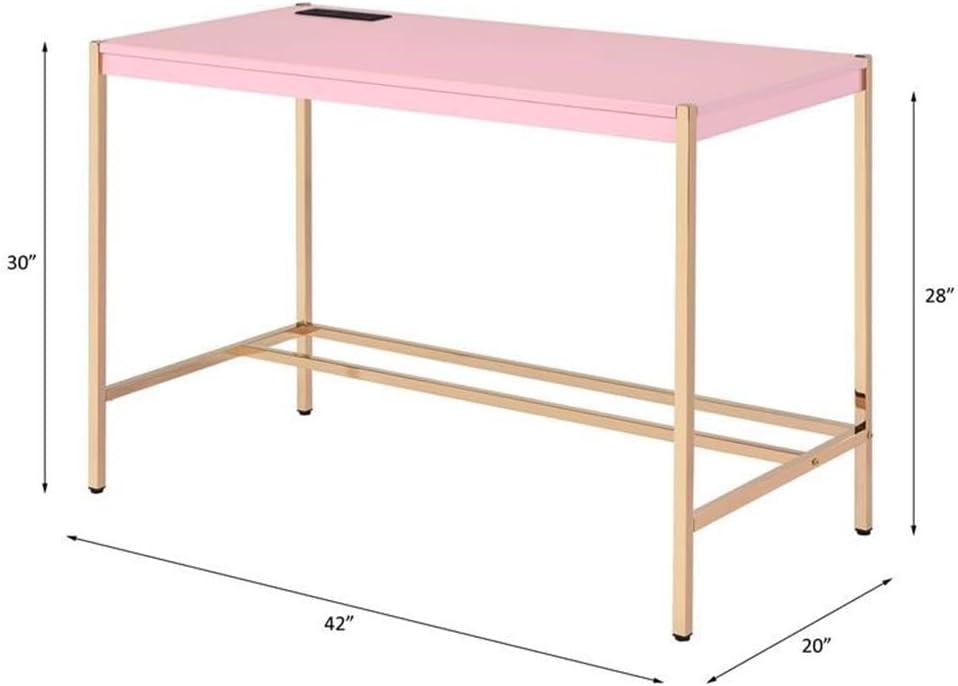 ACME Midriaks Writing Desk with USB Port in Pink and Gold