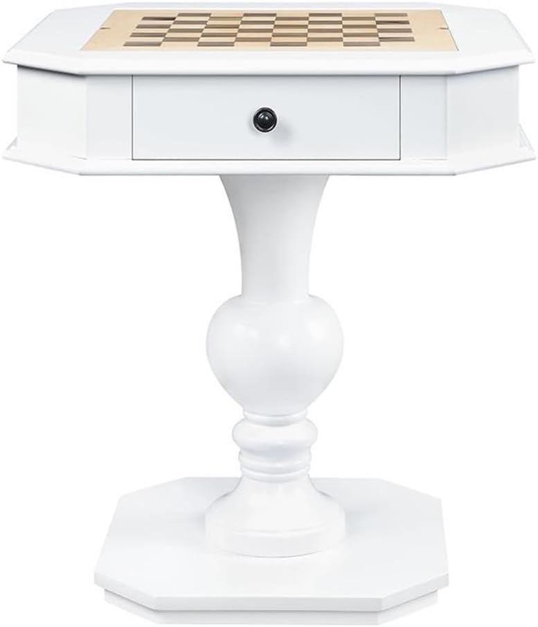 White Square Wood Game Table with Pedestal Base