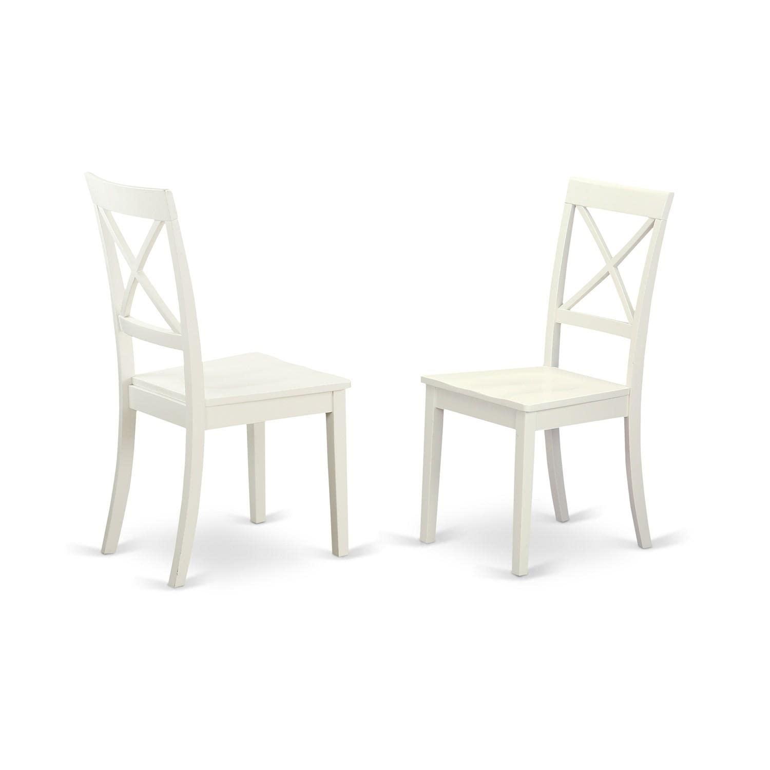 Linen White Round Wood Dining Table Set with 4 High Back Chairs
