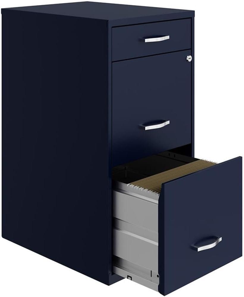 Space Solutions 18" Deep 3 Drawer Metal Organizer File Cabinet with Pencil Drawer Navy Blue: Office Storage, Steel Frame