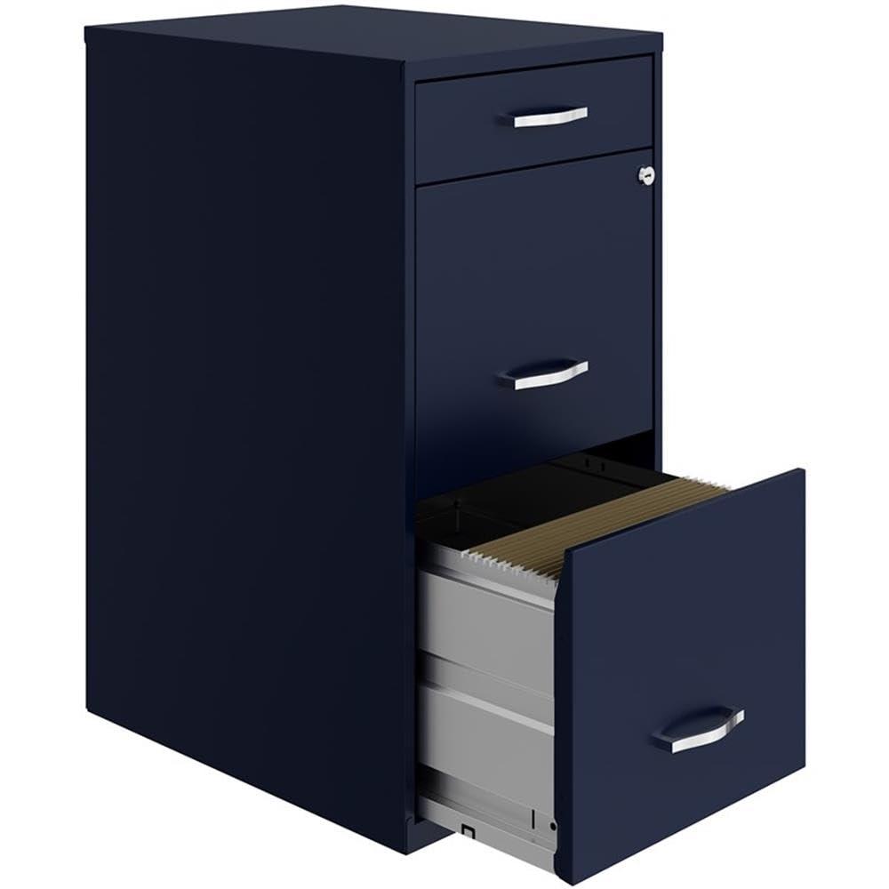 Space Solutions 18" Deep 3 Drawer Metal Organizer File Cabinet with Pencil Drawer Navy Blue: Office Storage, Steel Frame