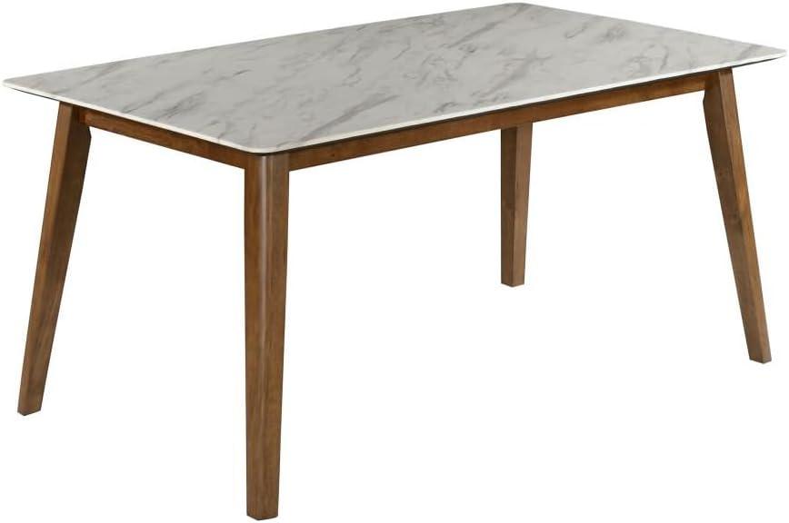 Natural Walnut Rectangular Dining Table with Faux Marble Top