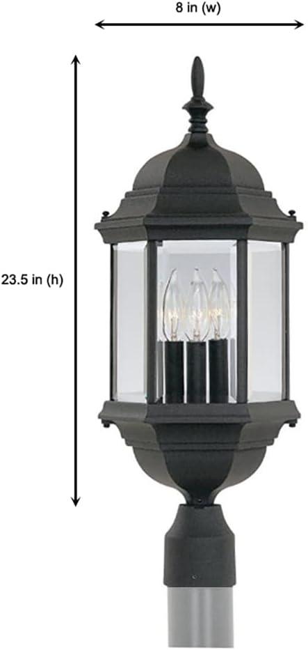 Devonshire Black Hexagonal Outdoor Post Lantern with Clear Glass