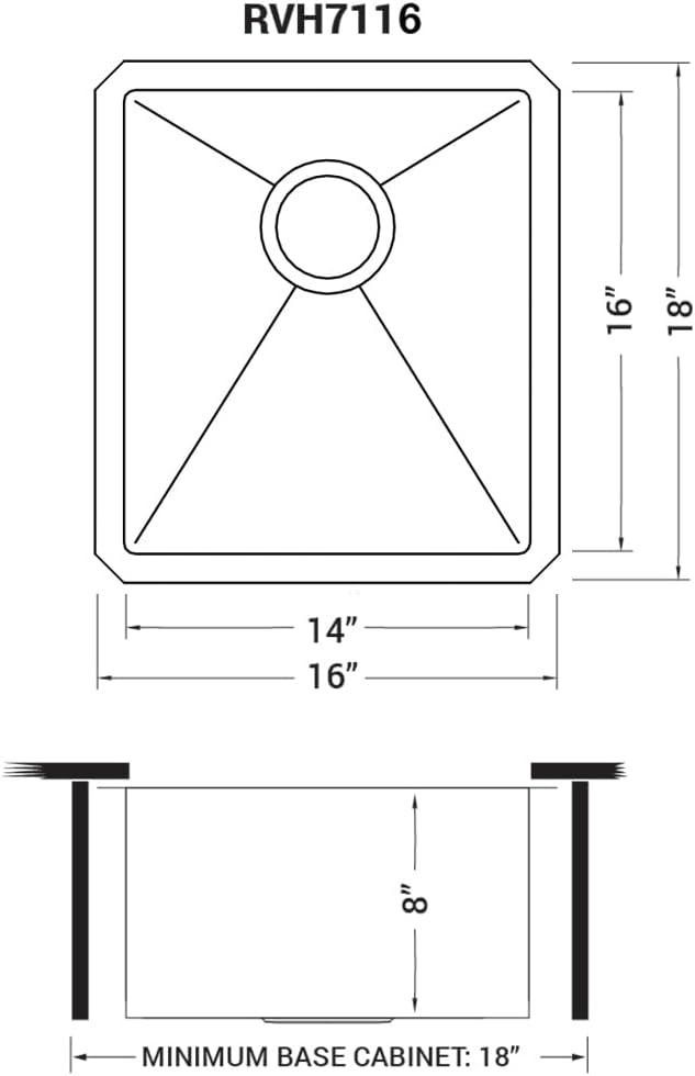 Ruvati 16 x 18 inch Undermount Bar Prep Kitchen Sink Rounded Corners Stainless Steel Single Bowl